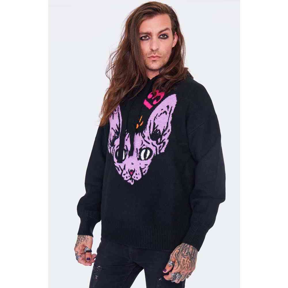 Jawbreaker - Oversize Knitted Intarsia Cat Chandail - Noir